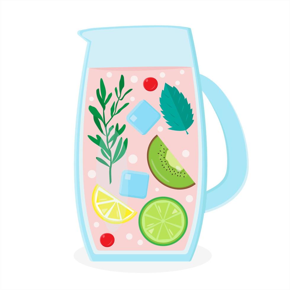 cóctel de verano en jarra. bebida con bayas, frutas y hojas de menta vector