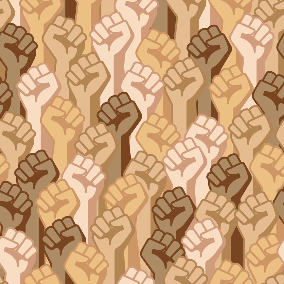 Seamless pattern of raised fists in crowd vector