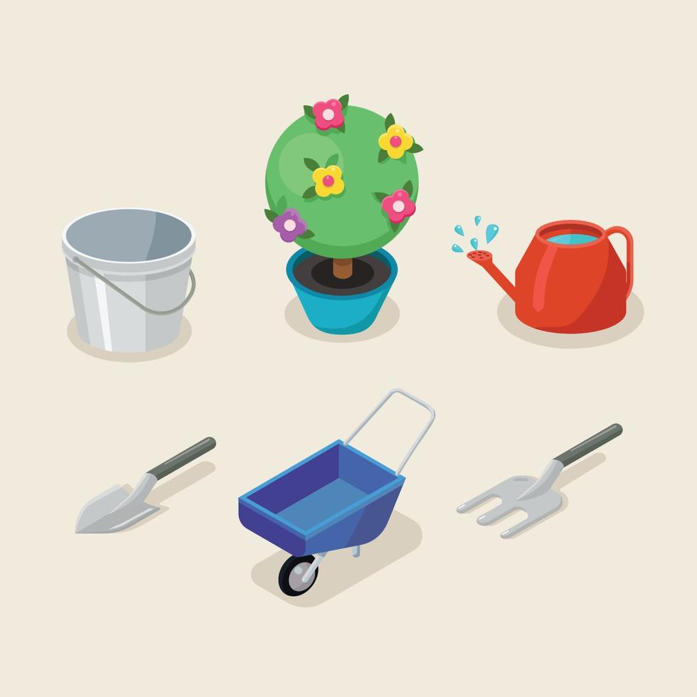 Isometric 3D Elements of Gardening vector