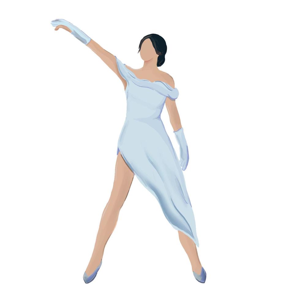 girl dancing waltz in the ballroom, graduation party at school, wedding dance, vector illustration