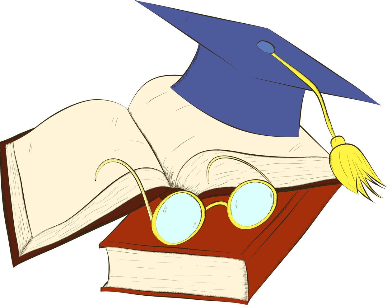 Books, glasses, hat are drawn by hand vector