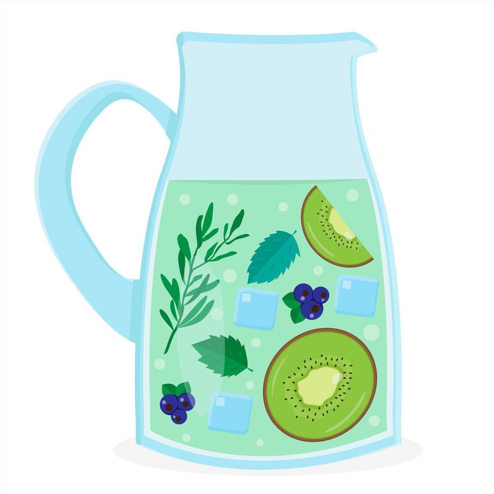 Summer cocktail in jug. Drink with berries, fruits and mint leaves vector