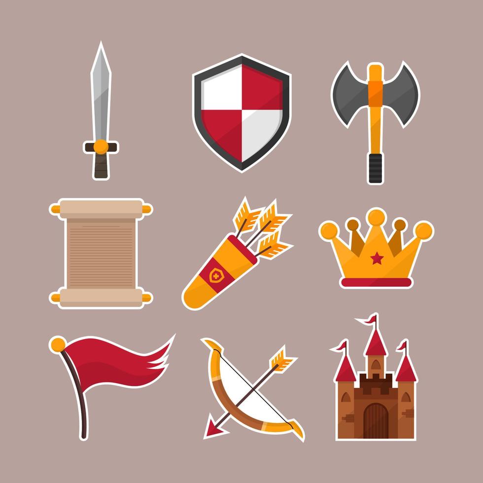 conjunto de colección de pegatinas del reino medieval vector