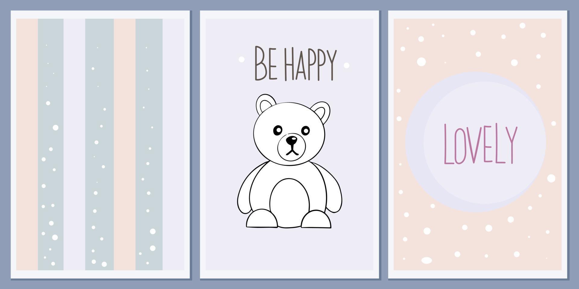 un conjunto de plantillas para tarjetas de felicitación e invitaciones para baby shower con animales. lindo oso de peluche. vector