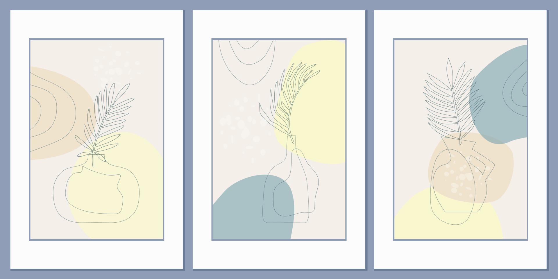 Templates with abstract composition of simple shapes. tropical palm leaves in a vase vector