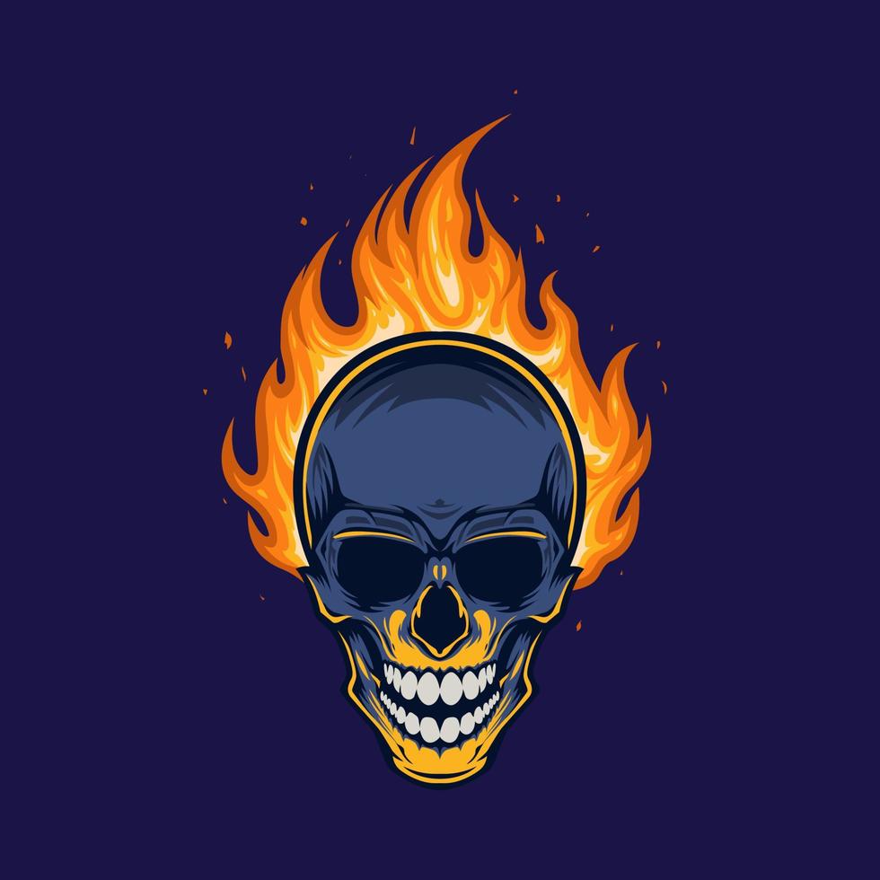 cabeza de cráneo vectorial quemada en ilustraciones de mascotas de fuego. perfecto para camiseta, pegatina o afiche. vector