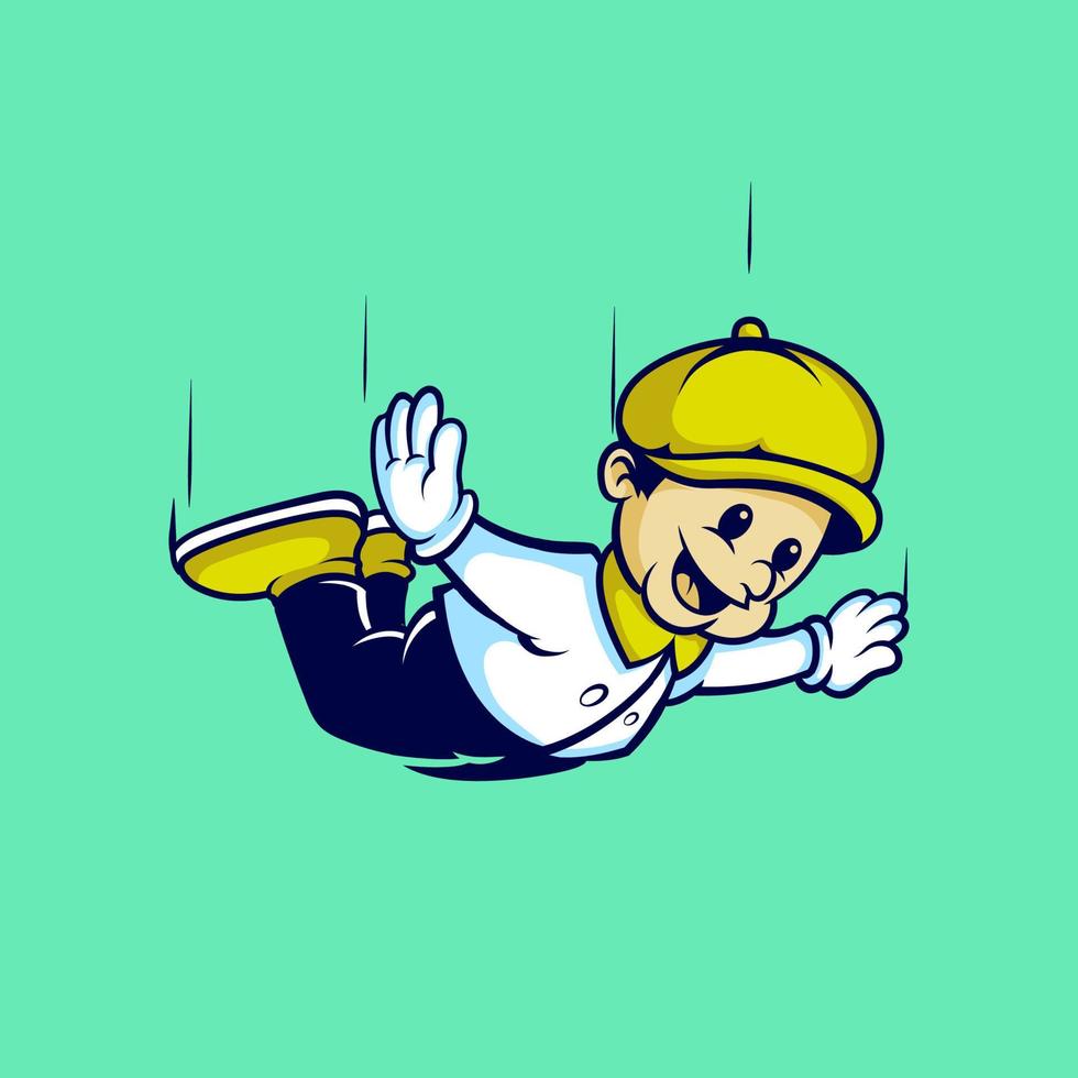 Vintage Paper Boy Flying. Funny Retro Cartoon Character, Funny Pose and Happy Face. vector