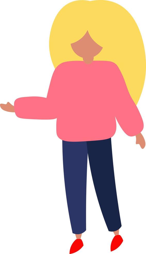 chica rubia plana en suéter y jeans vector