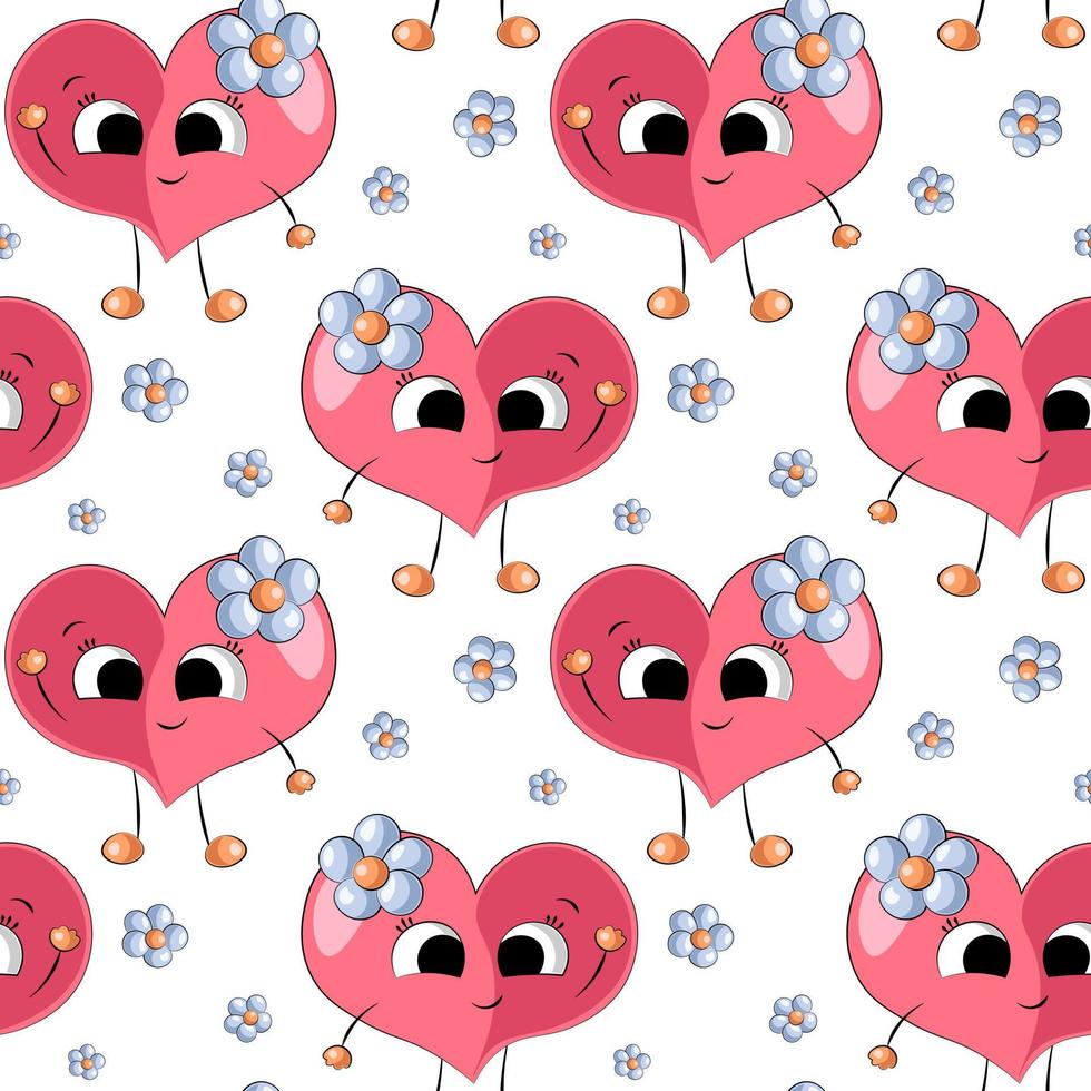 Seamless vector pattern with cute Heart and flower