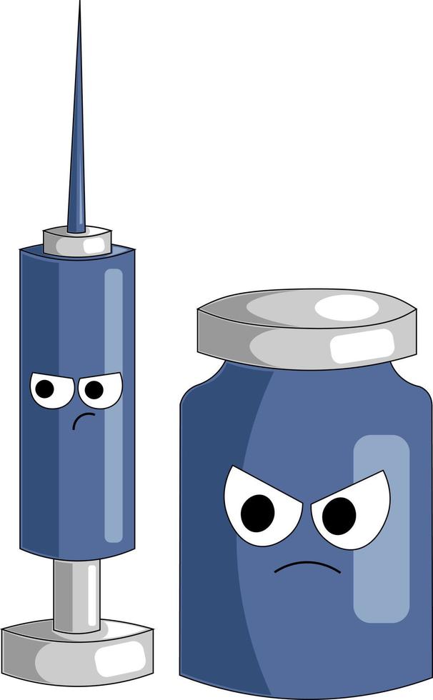 The evil Syringe and the Vaccine. Cartoon illustration vector