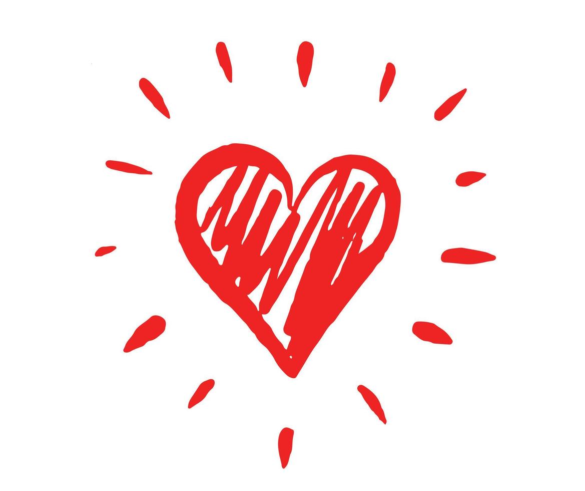 Heart symbol with sunburst, hand drawn illustration. vector
