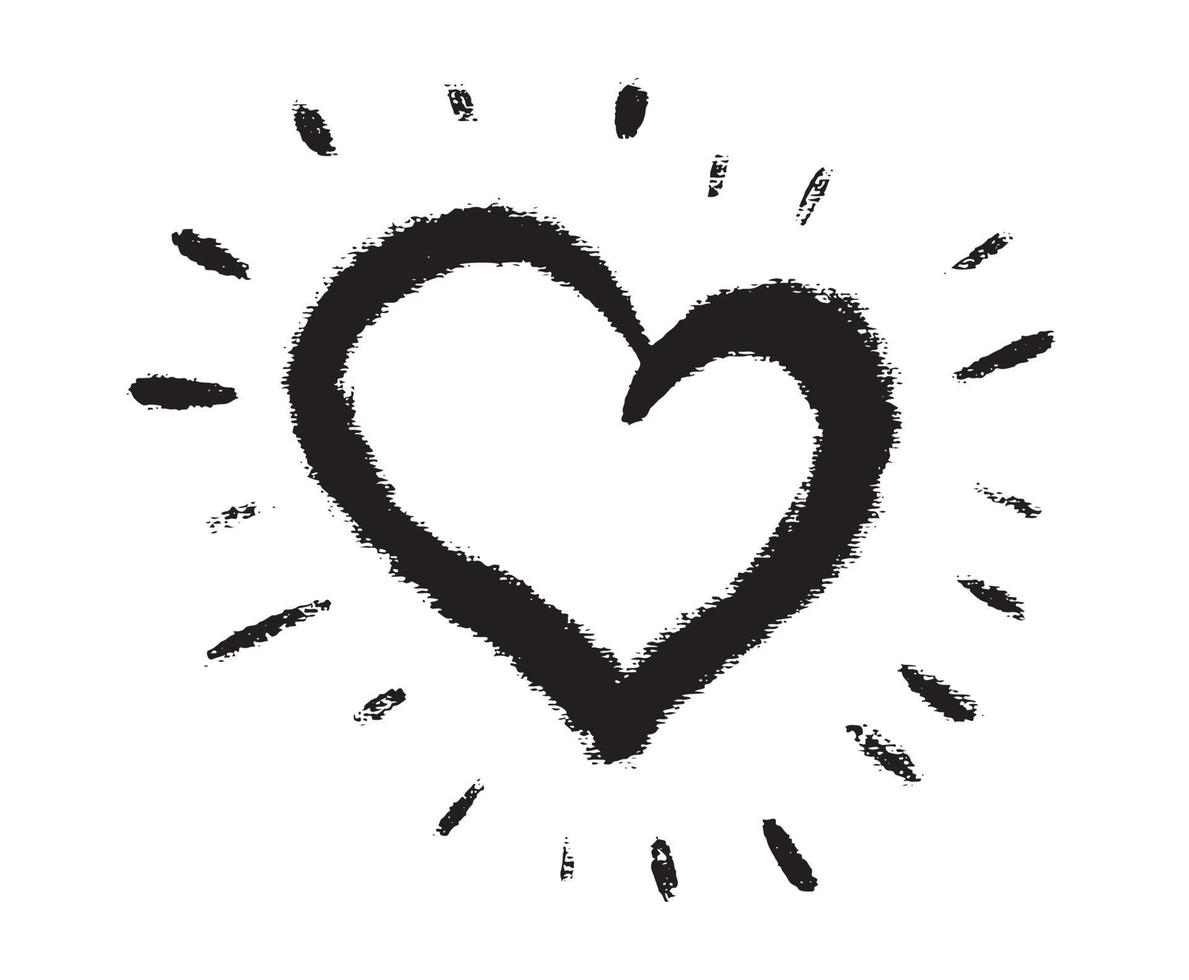 Heart symbol with sunburst, hand drawn illustration. vector