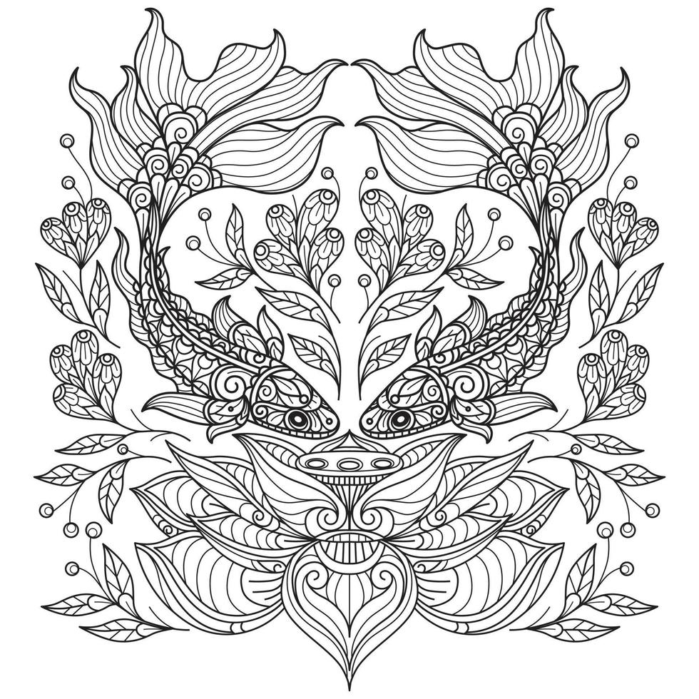 Fish and lotus hand drawn for adult coloring book vector