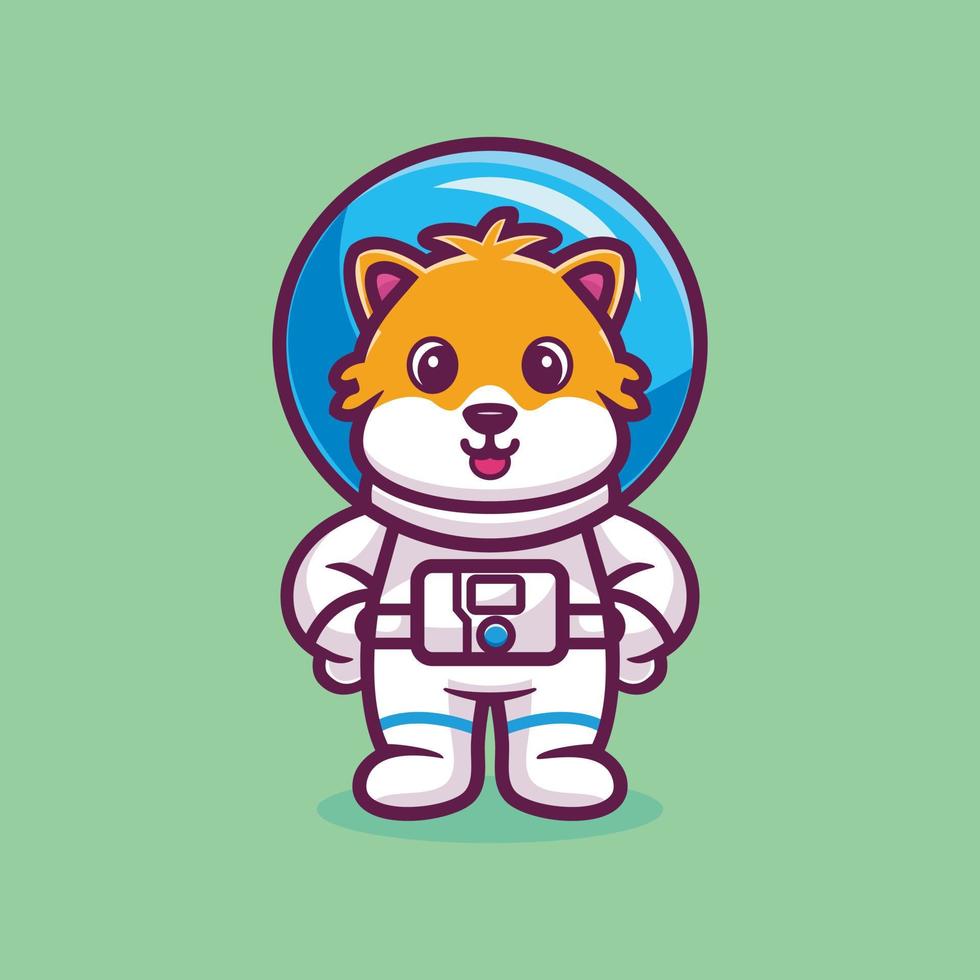 lindo hámster astronauta de pie vector de dibujos animados, concepto de ciencia animal aislado vector premium