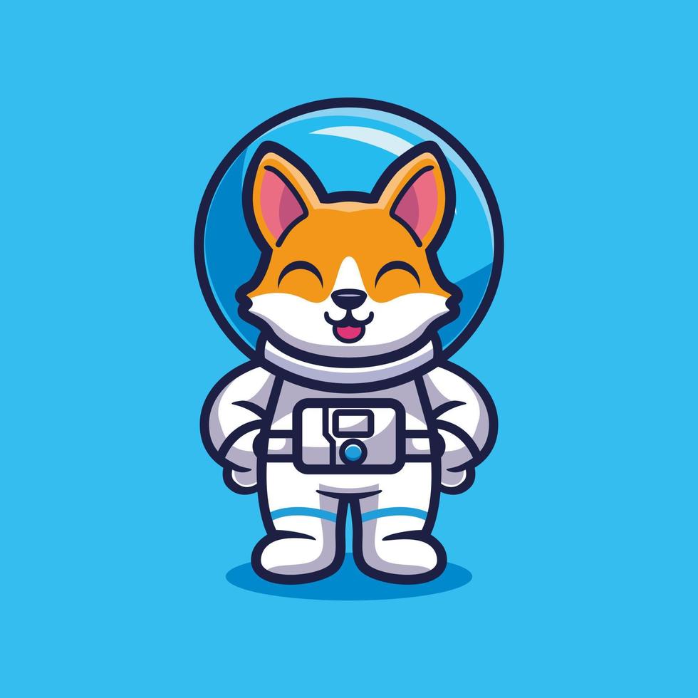 Cute fox astronaut standing cartoon vector, Animal science concept isolated premium vector