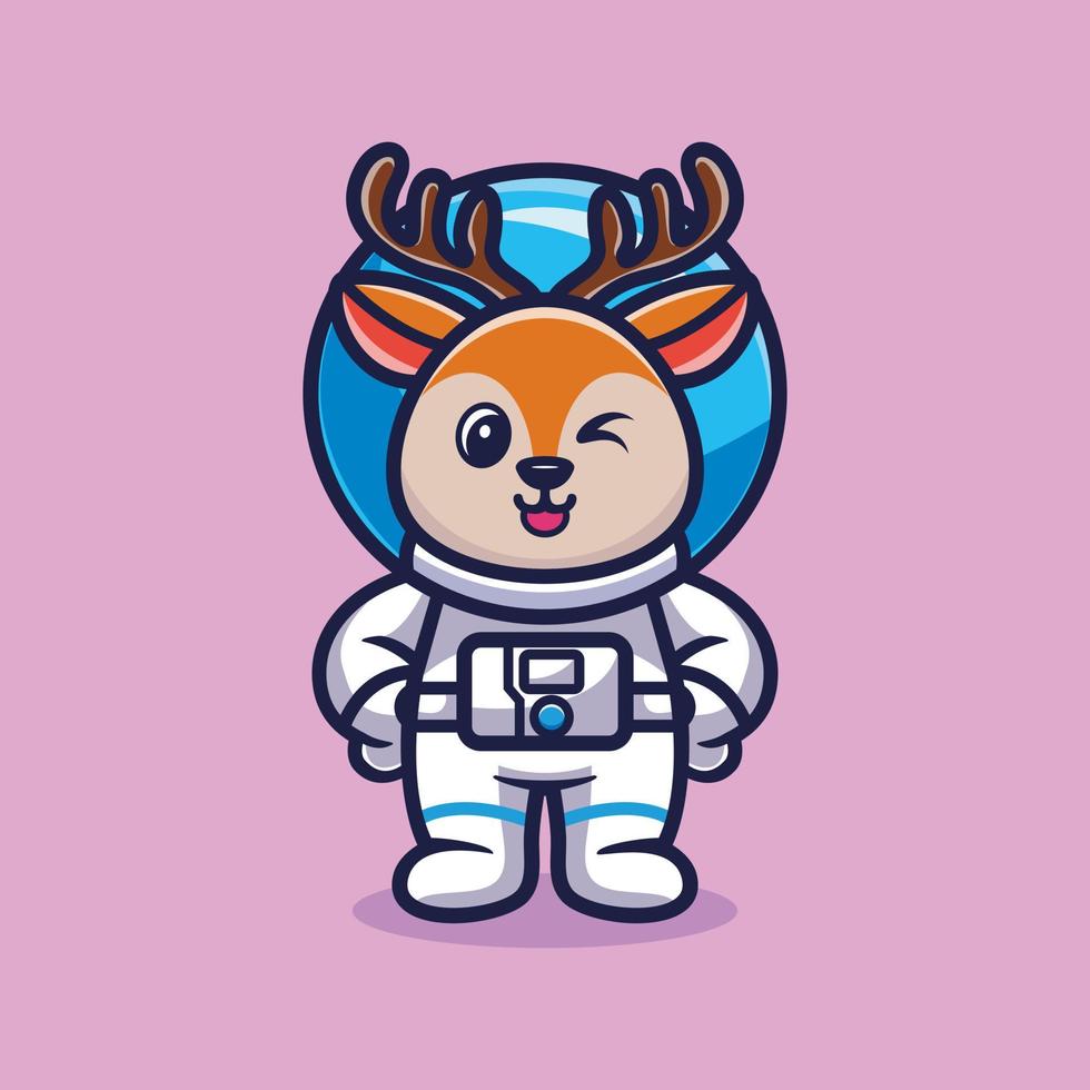 Cute deer astronaut standing cartoon vector, Animal science concept isolated premium vector