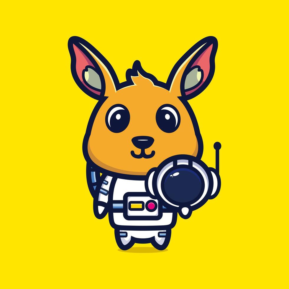 Cute astronaut kangaroo holding helmet cartoon vector illustration