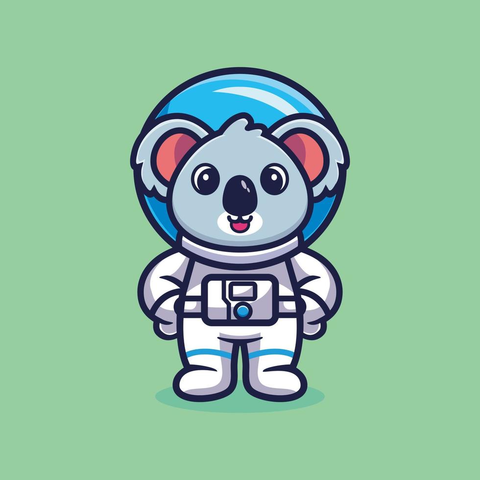 Cute koala astronaut standing cartoon vector, Animal science concept isolated premium vector