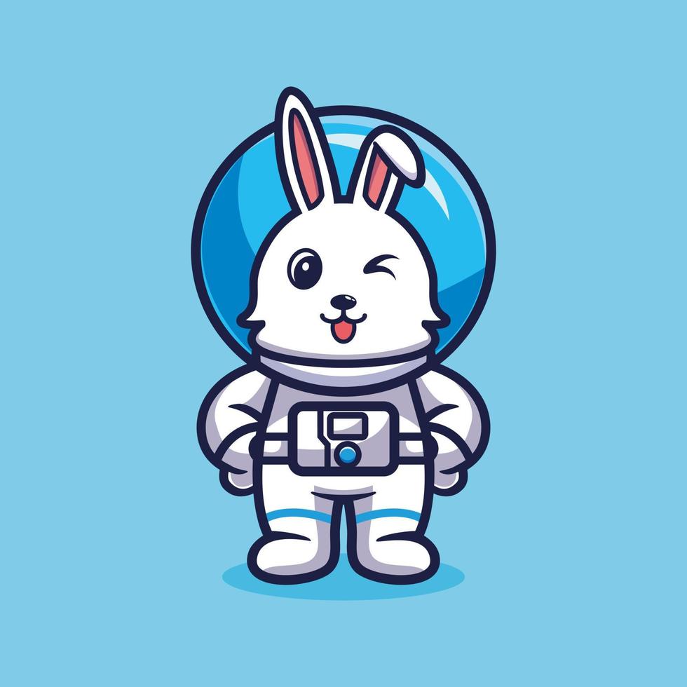 Cute rabbit astronaut standing cartoon vector, Animal science concept isolated premium vector