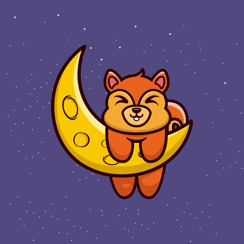 Cute squirrel with sickle moon cartoon vector illustration
