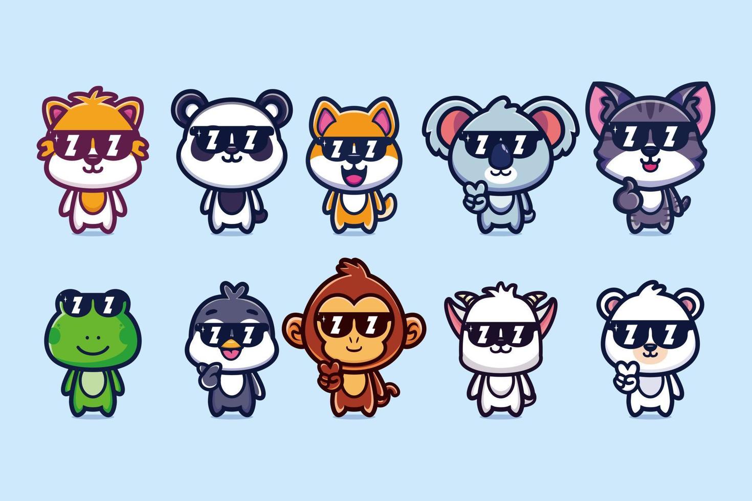 lindo animal mascota dibujos animados con gafas premium vector