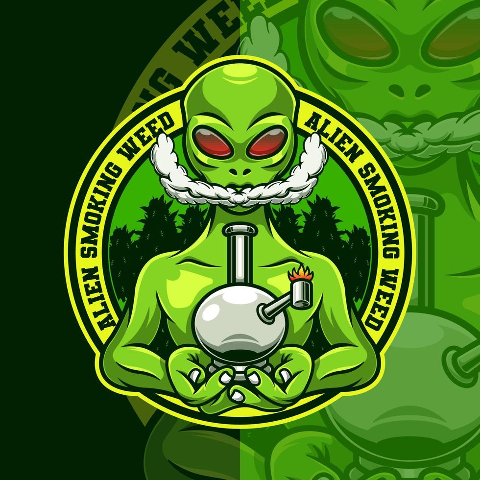 plantilla de logotipo de mascota de cannabis para fumar alienígena vector