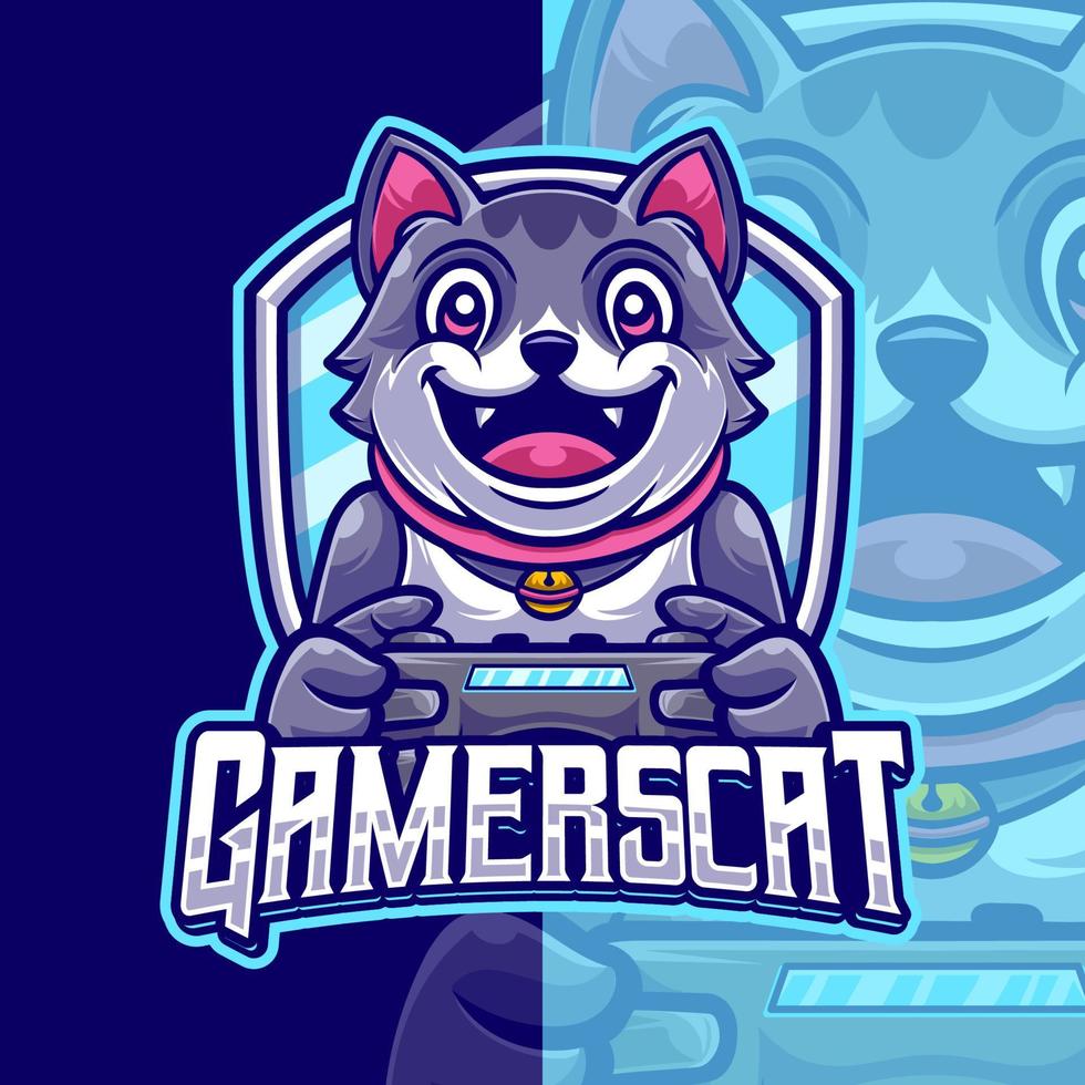 plantilla de logotipo de personaje de mascota de juego de gato vector