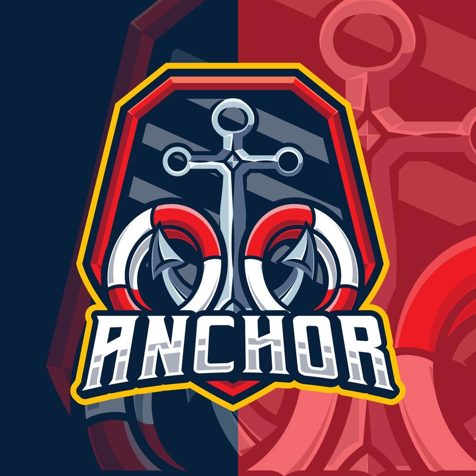 plantilla de logotipo de mascota de barco ancla vector