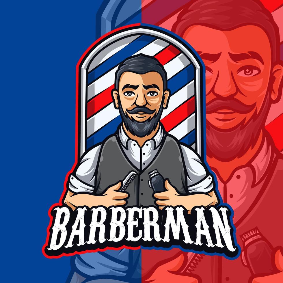 Barber Man Mascot Character Logo Template vector