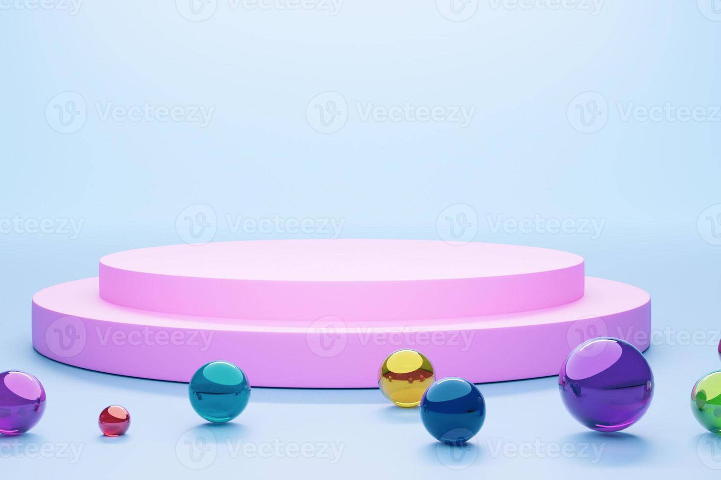 Mock-up Display Product Podium, 3D rendering. Abstract scene background. Cylinder podium on pink background. Product presentation, mock up, show cosmetic product, Podium, stage pedestal or platform photo