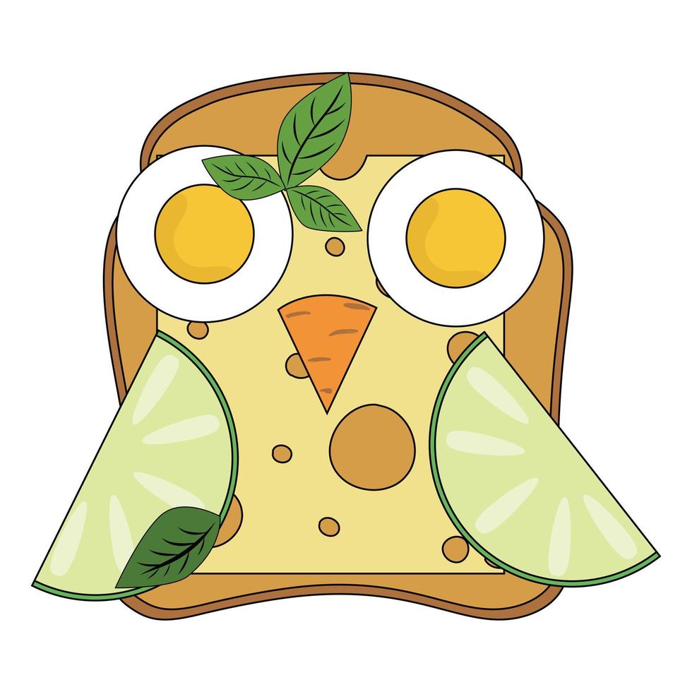 funny children's sandwich in the form of an owl. vector sandwich on a white background.