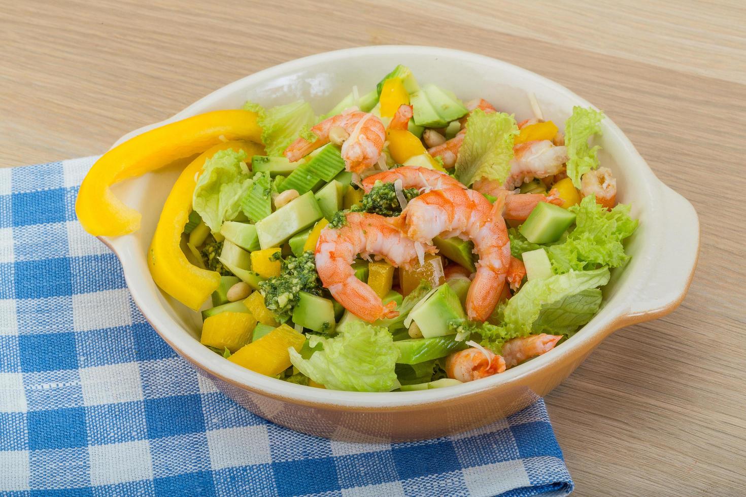 Salad with shrimps and avocado photo