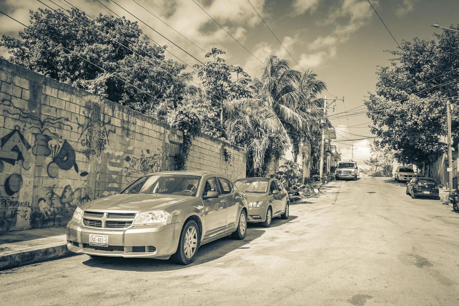 Playa del Carmen Quintana Roo Mexico 2022 Typical street road and cityscape of Playa del Carmen Mexico. photo