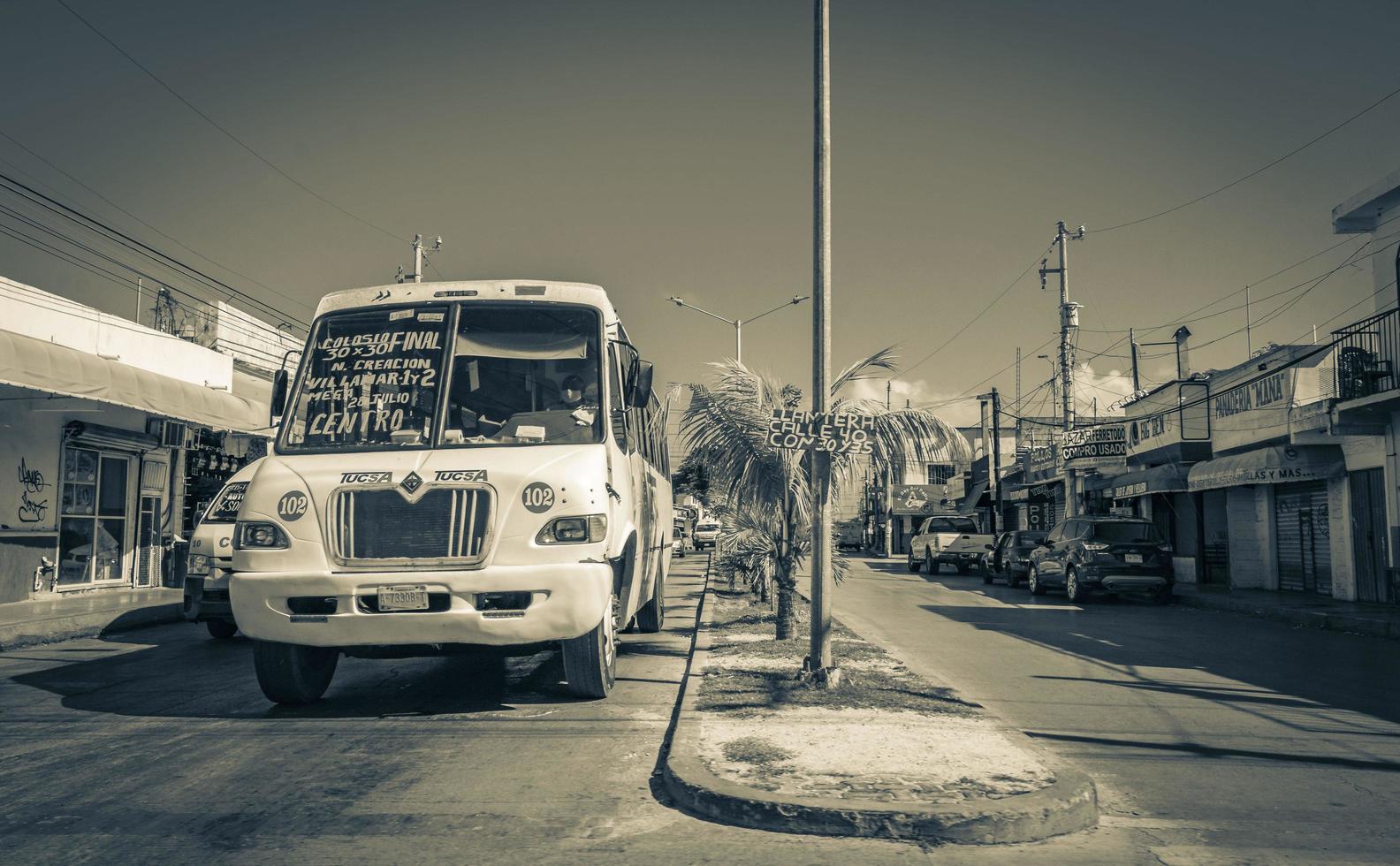 Playa del Carmen Quintana Roo Mexico 2022 Typical street road and cityscape of Playa del Carmen Mexico. photo