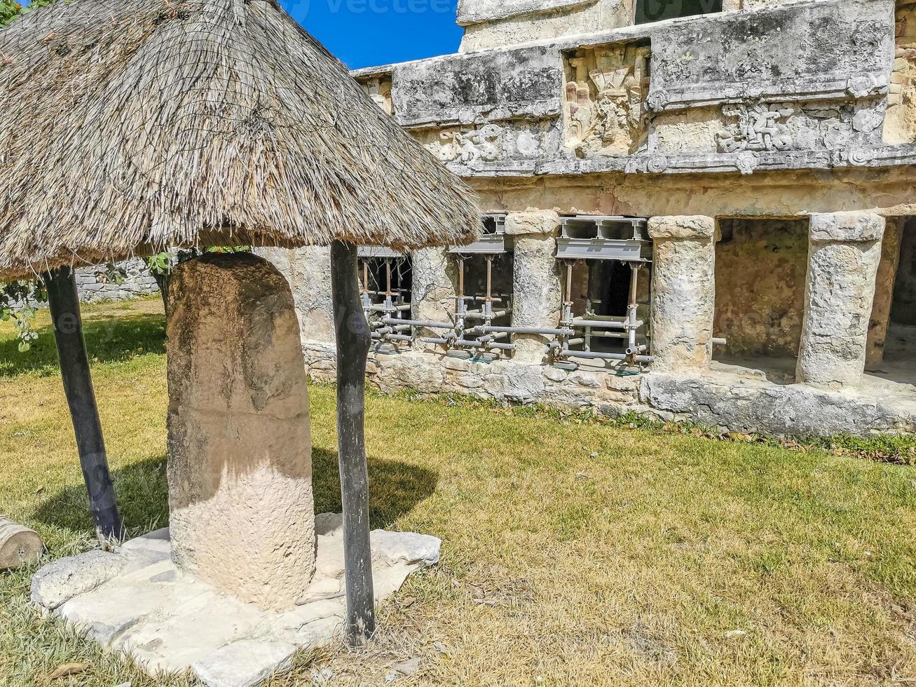 Ancient Tulum ruins Mayan site temple pyramids artifacts seascape Mexico. photo