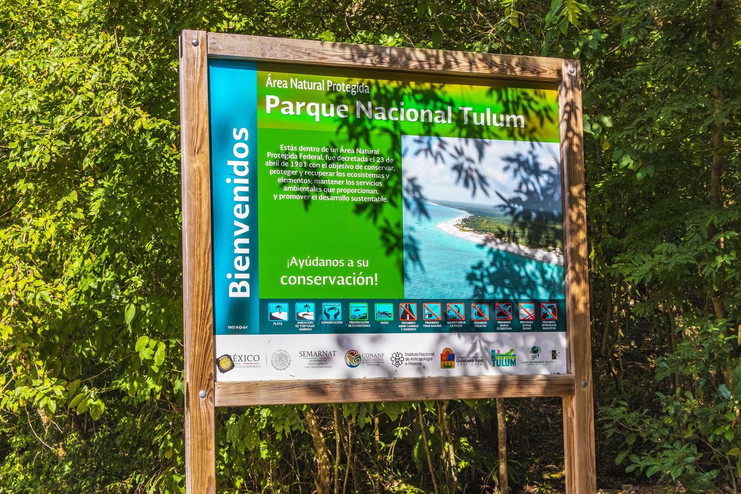 Tulum Quintana Roo Mexico 2022 Tulum National Park information entrance welcome sing board in Mexico. photo