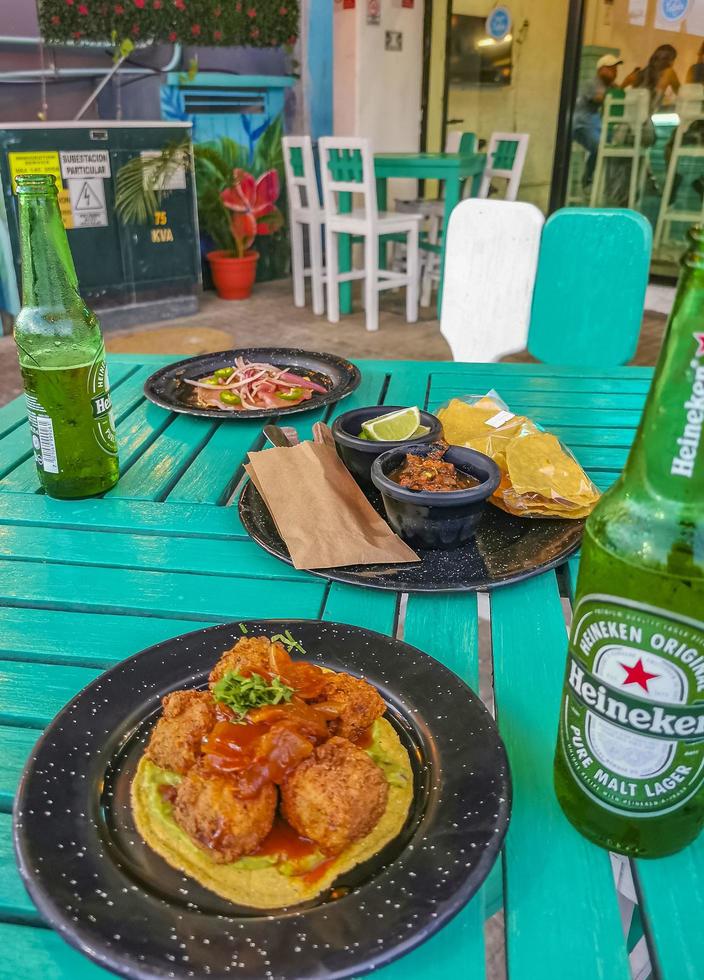 Playa del Carmen Quintana Roo Mexico 2022 Plate of Fishballs tortillas restaurant PapaCharly Playa del Carmen Mexico. photo