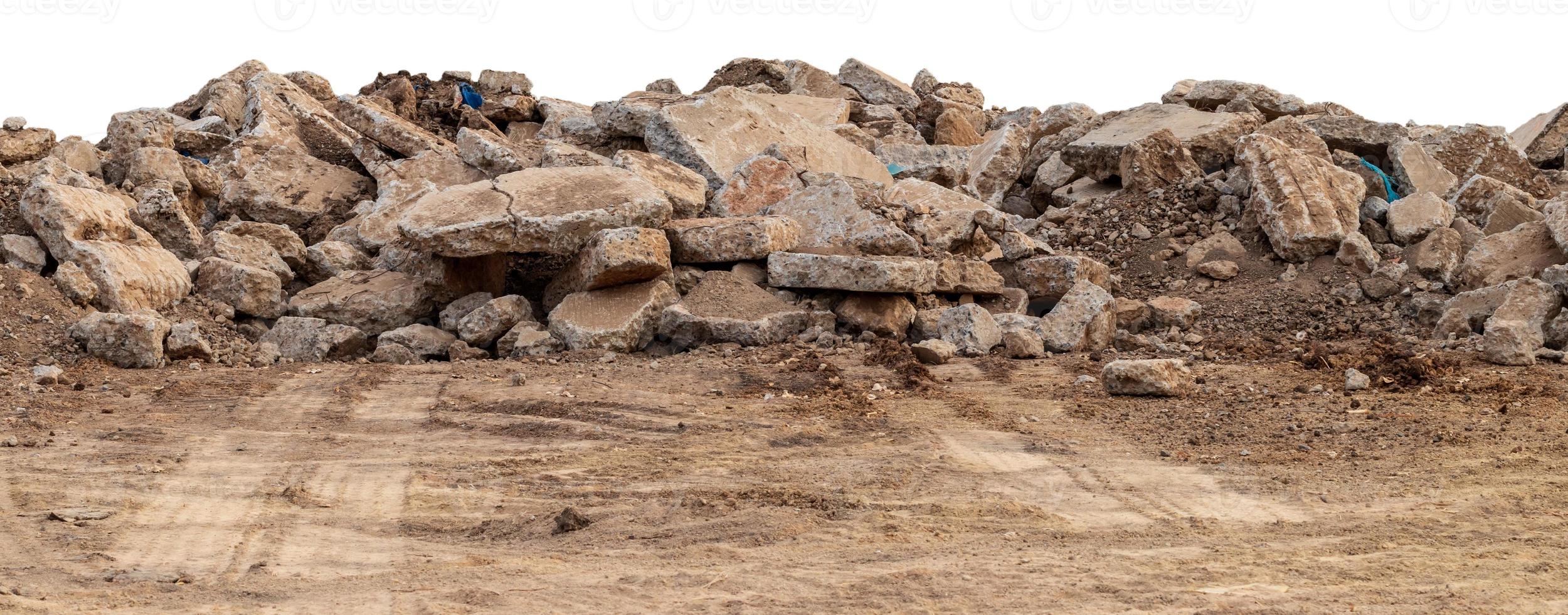 Isolate pile of concrete debris. photo