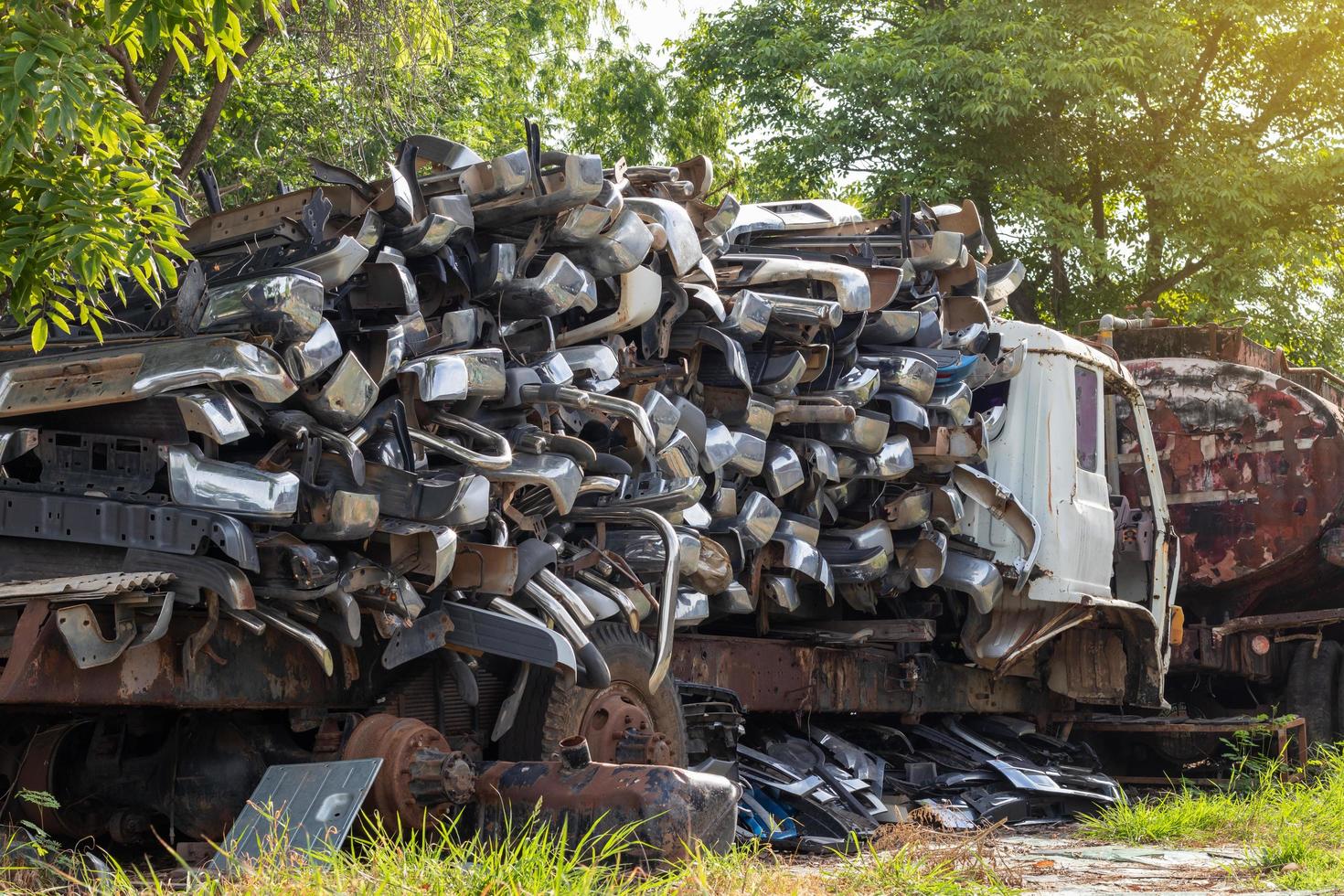 Many stacks of bumper steel. photo