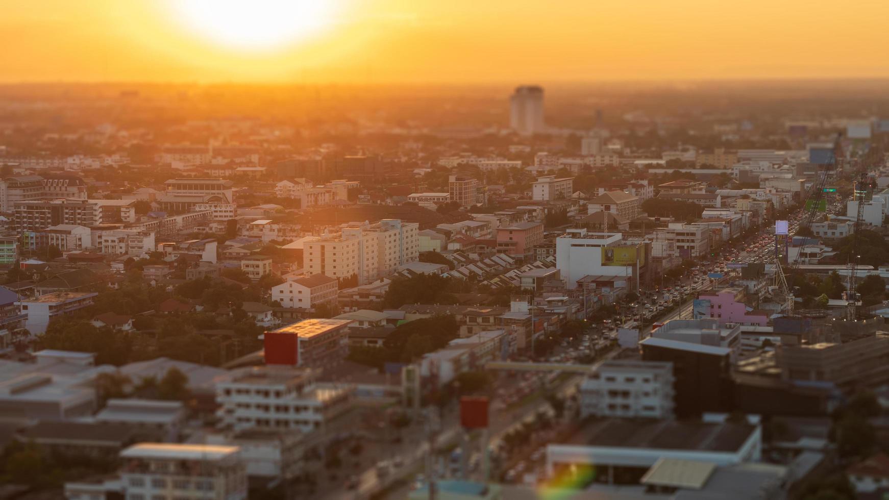 Above the building spread the evening sun. photo