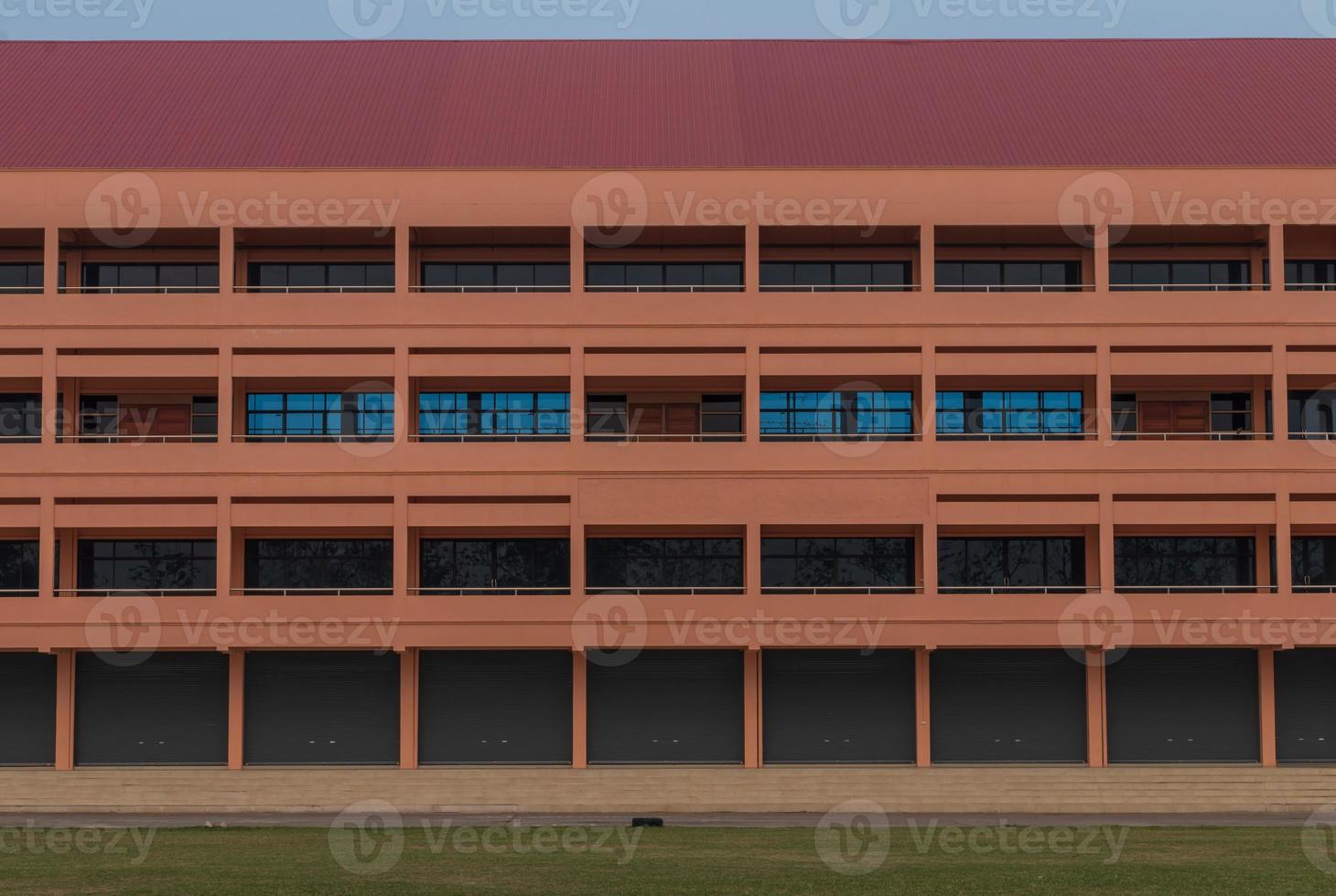 In front of the new building in the school. photo