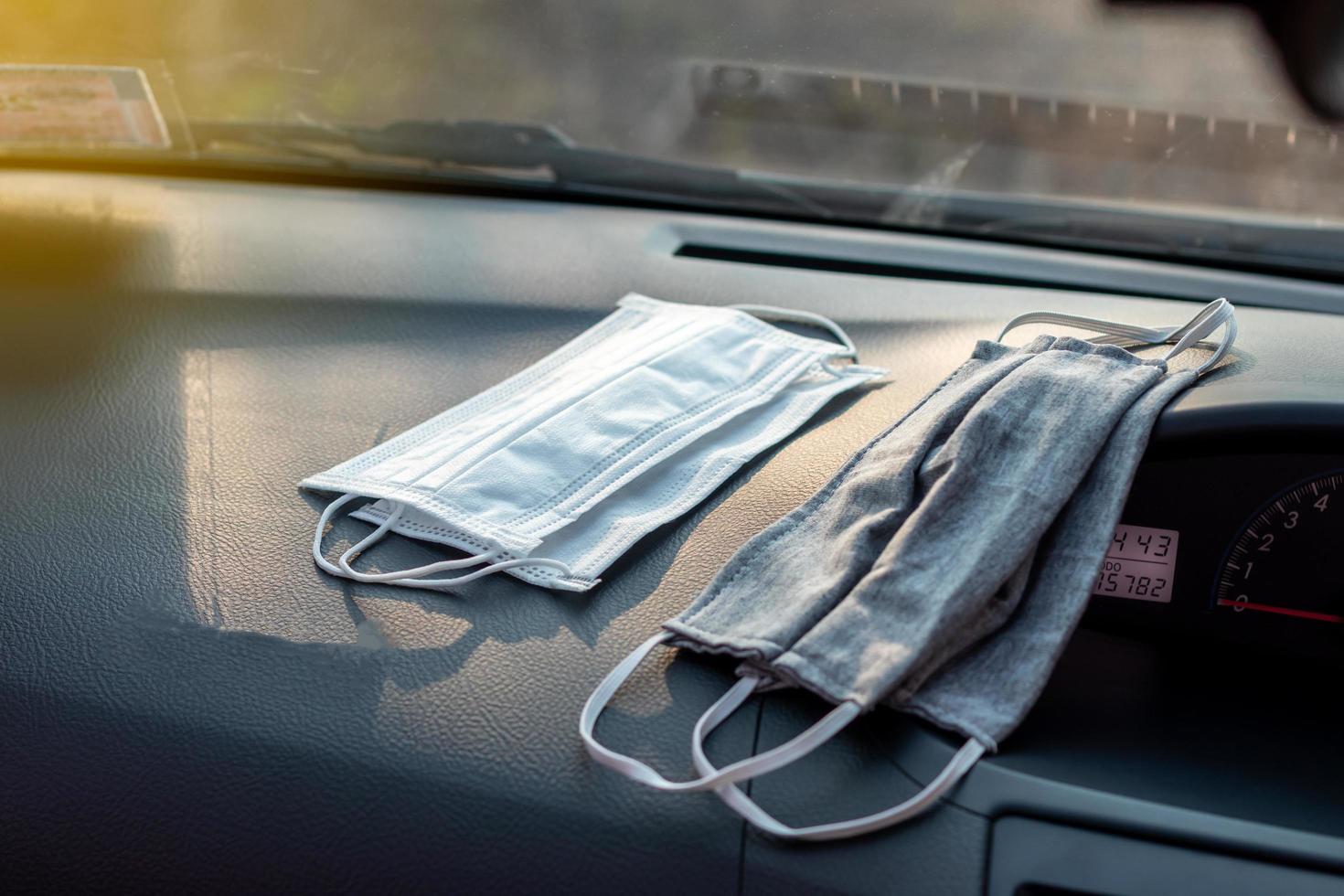 Hygienic masks inside the car. photo