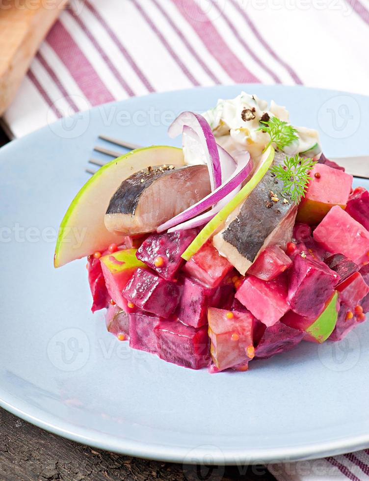 Herring salad with sour cream sauce 7665379 Stock Photo at Vecteezy