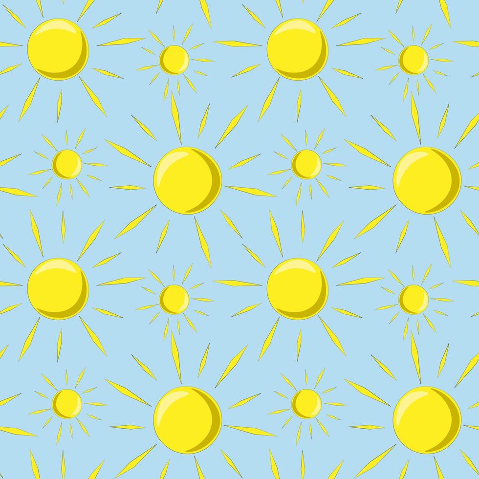 Seamless vector pattern with sun on blue background