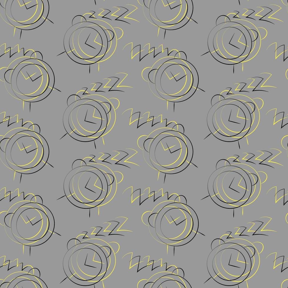Seamless vector pattern with alarm on gray background