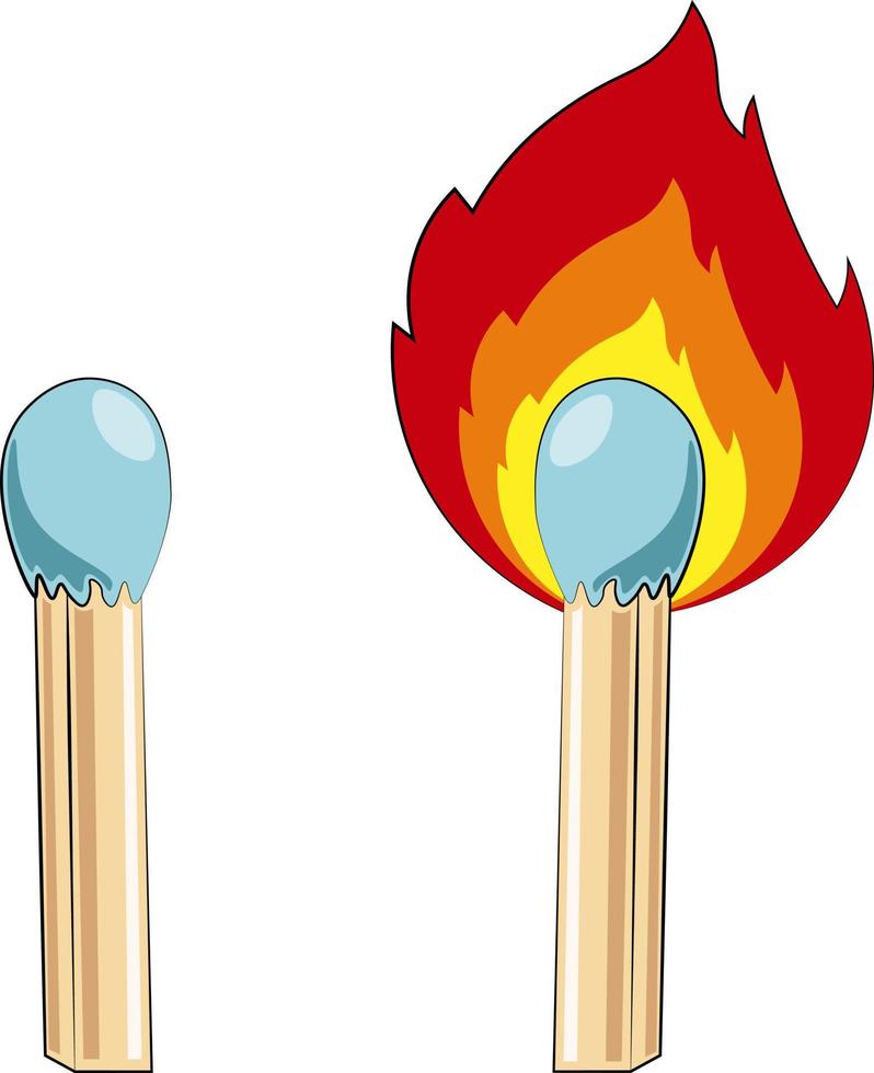 Safety match and burning match in color vector