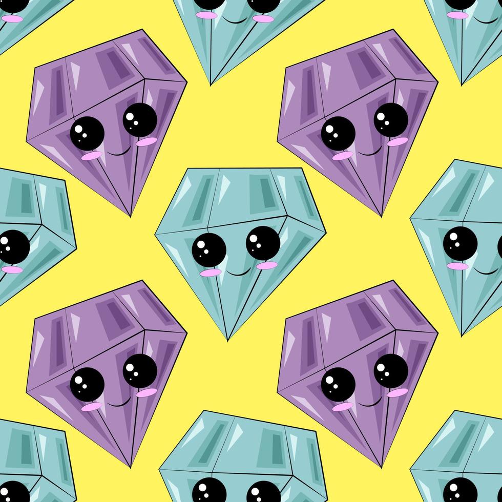 Seamless vector pattern with cute cartoon diamond