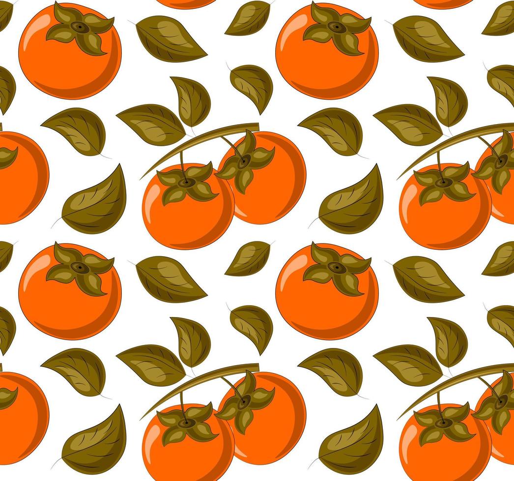 Seamless vector pattern with persimmon and leaf