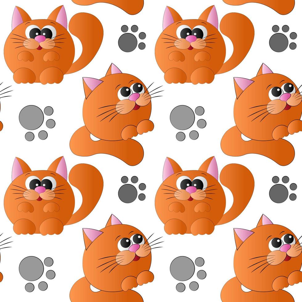 Seamless pattern with cute cartoon orange happy cat vector