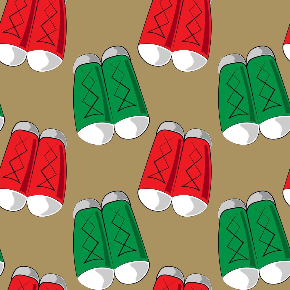 Seamless vector pattern with red and green sneakers